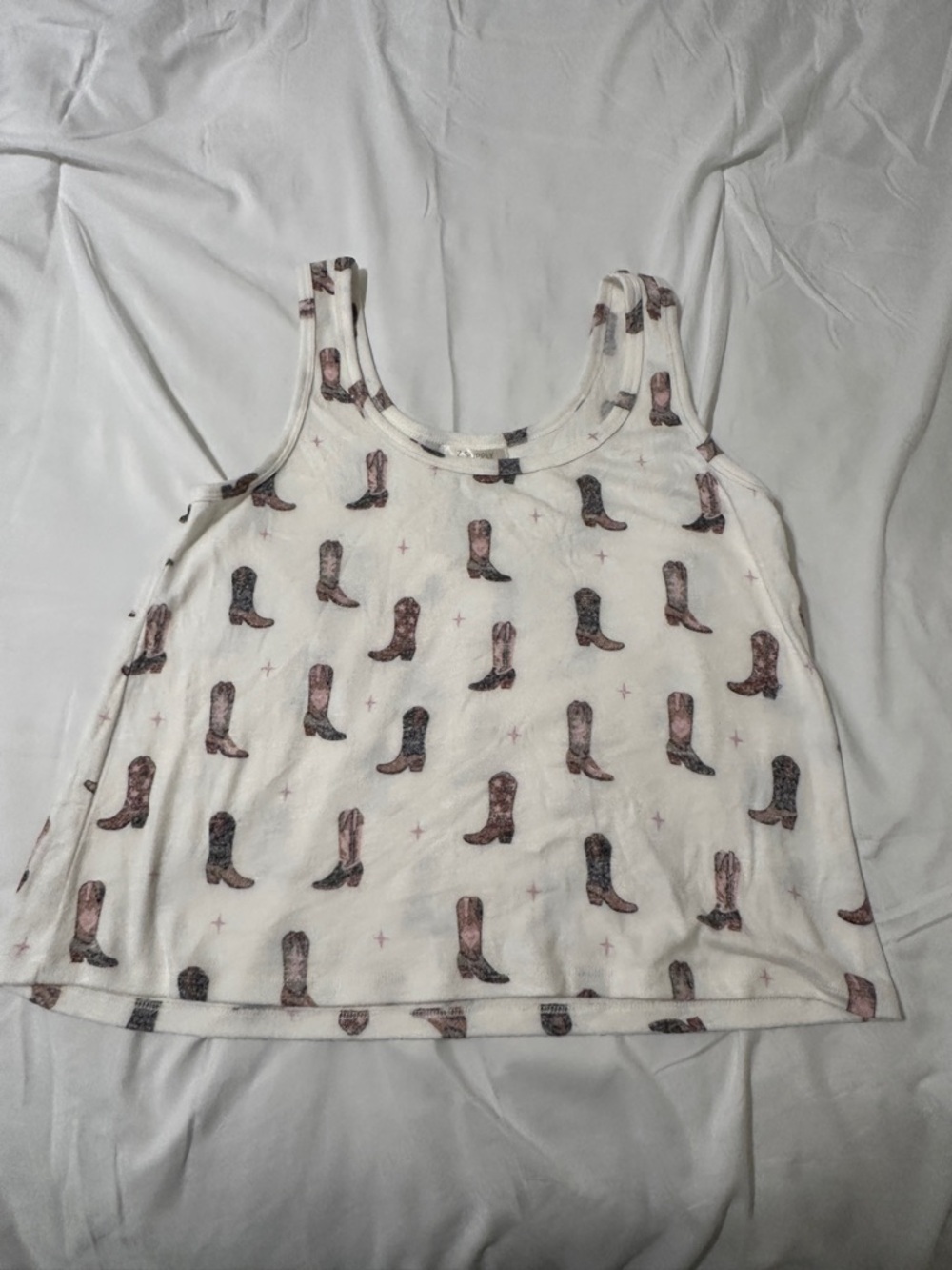 Z Supply White Tank Top with Cowboy Boot Print